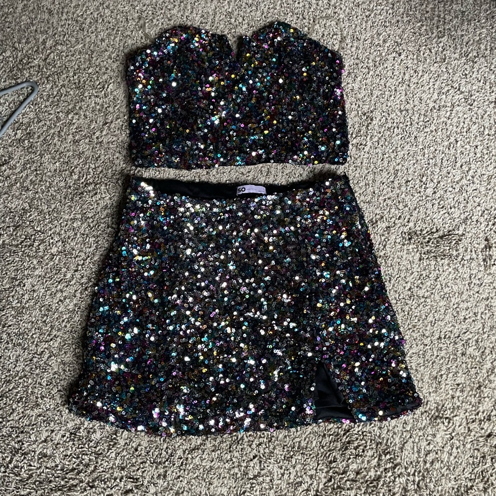 Large two piece sequin set skirt and top